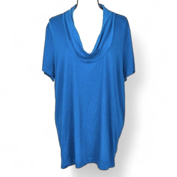 Lane Bryant Top Short Sleeve Cowl Neck Blouse Stretch Blue Womens Plus 22 / 24 - Picture 2 of 11